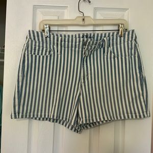blue and white striped denim shorts